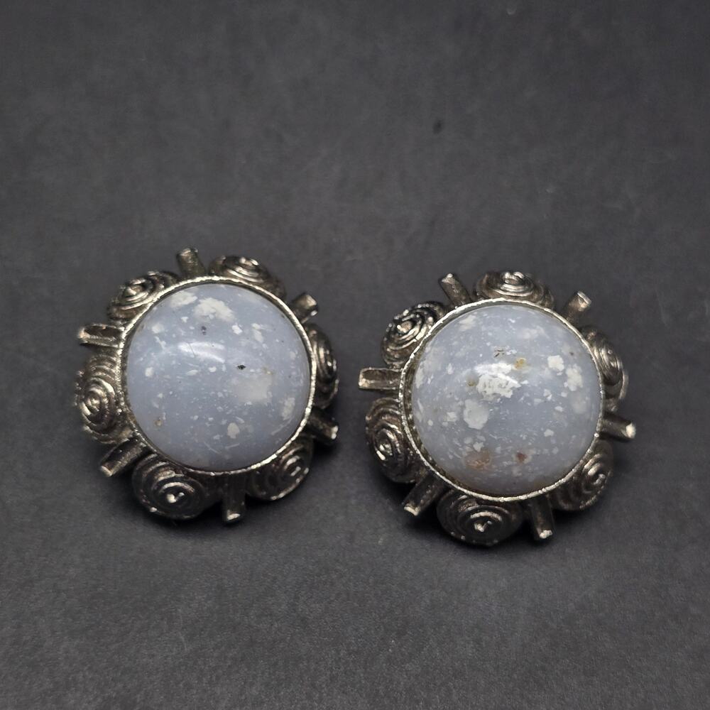 Ellen Designs Marbled Lilac Purple Clip On Earrings Vintage Jewelry